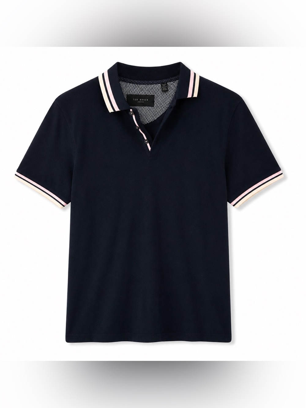 Ted Baker London Mens 2 Black Polo Shirt Pink Stripe Collar Short Sleeve Turkey